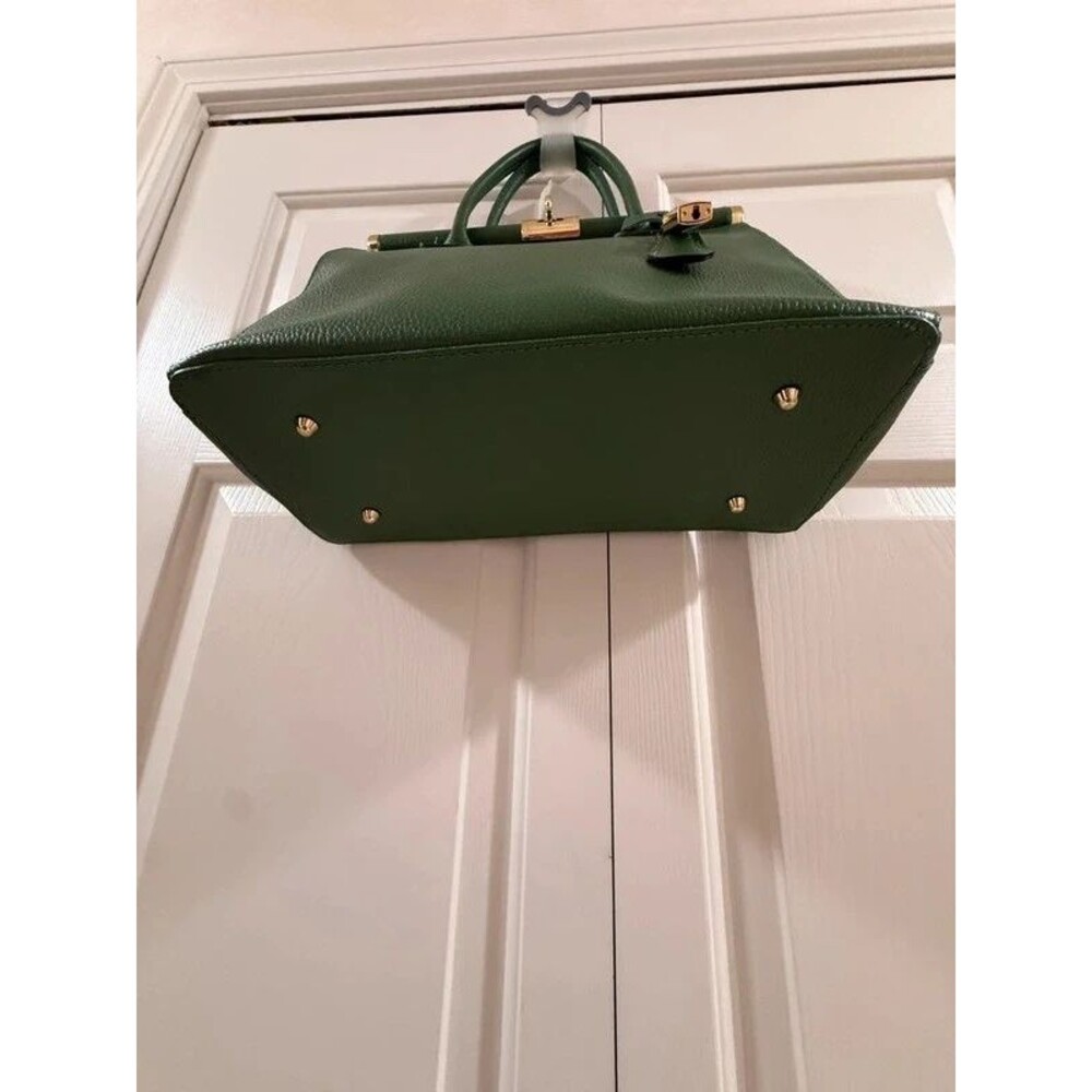 Italian Leather Green Satchel Shoulder Bag Made in Italy - Picture 4 of 17
